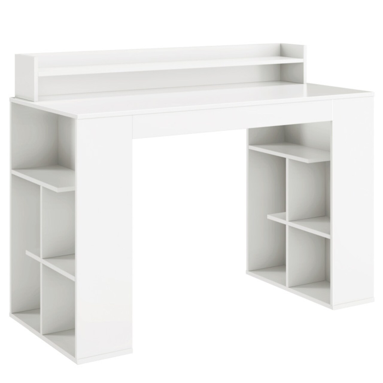 White Office Computer Desk with Dual 3 Tier Bookshelf and Monitor Shelf